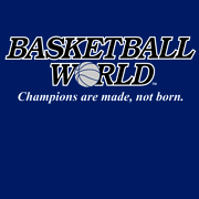 Front Design: 13" x 5" Basketball World Logo Sleeve Design: 4" x 3" Shooter Color: Navy Blue Sizes: Adult S, M, L, XL, XXL